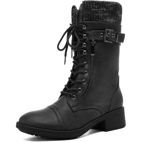 DREAM PAIRS Women's Winter Lace up Mid Calf Combat Riding Military Boots - Picture 5 of 5